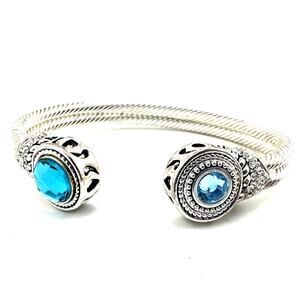 Silver Tone Double Twist Rhinestone Pavé Changeable Magnetic Blue Accent Cuff